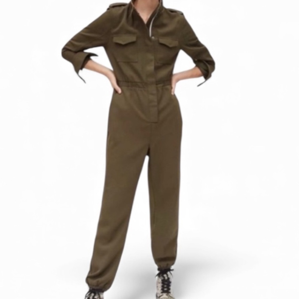 Anthropologie Harlyn Miranda Jumpsuit Womens L Military Flight Utility Y2K Olive